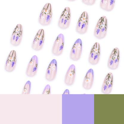 Field Flowers Almond 24PCS Free Size Press on Nails JP3760
