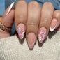 White Flowers Almond 24PCS Free Size Press on Nails JP3795