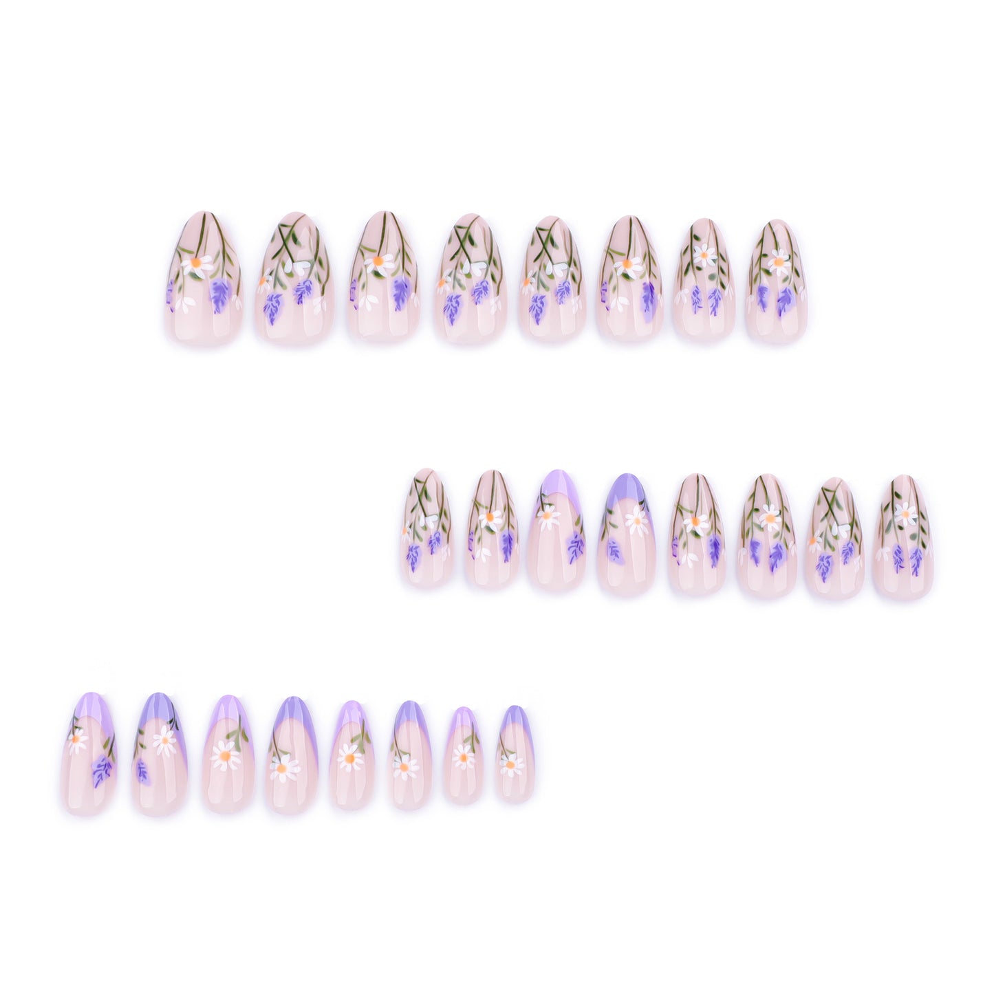 Field Flowers Almond 24PCS Free Size Press on Nails JP3760