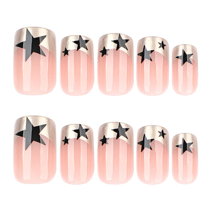 French Point Pearl Star Square 24PCS Free Size Press on Nails JL0689