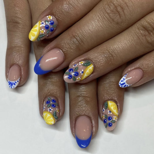 Fresh Lemon Almond 24PCS Free Size Press on Nails JP3965