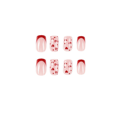 French Red Heart Square 24PCS Free Size Press on Nails JP2249