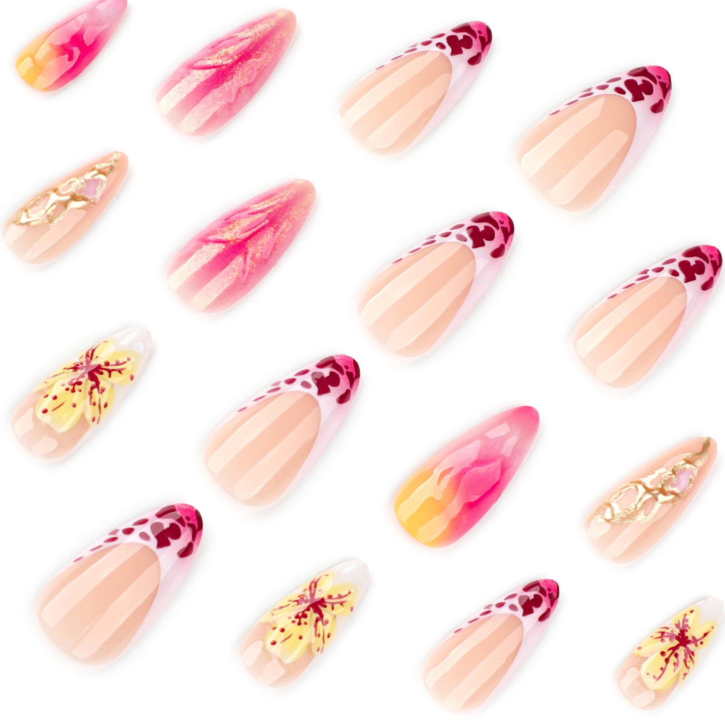 French Leopard Print Gradient Stiletto 24PCS Free Size Press on Nails JP3852