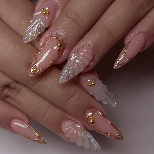 Mermaid's Tears 3D Almond 24PCS Free Size Press on Nails JP3876