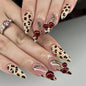 Leopard 3D Cherry Stiletto 24PCS Free Size Press on Nails JP3688