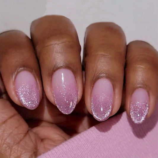 Pink Cat Eye Gel French Tip Almond 24PCS Free Size Press on Nails JP3725