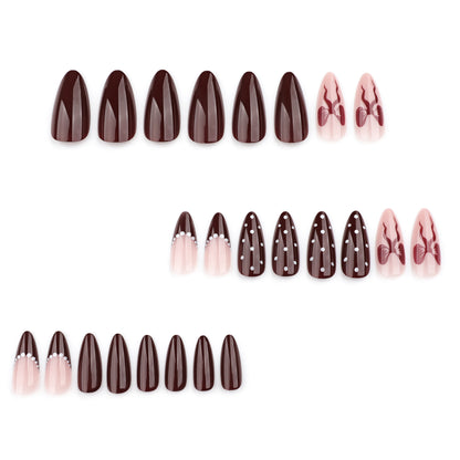 Maillard Bow French Tip Almond 24PCS Free Size Press on Nails JP3741