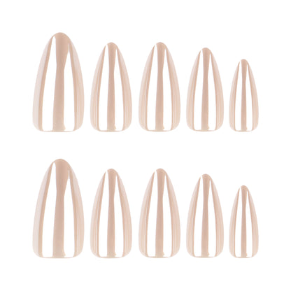 Classic Cream Almond 24PCS Free Size Press on Nails JL0694