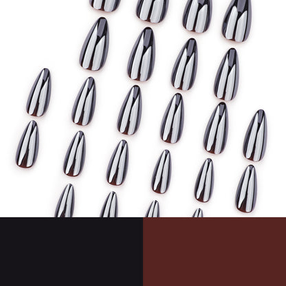 Classic Black Almond 24PCS Free Size Press on Nails JP3572