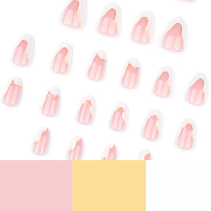 White French Tip Marble Almond 24PCS Free Size Press on Nails JP3729
