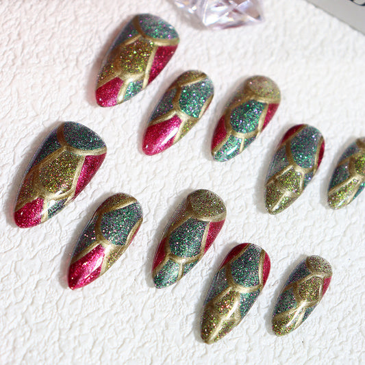 Dragon Scale Handmade Almond Press On Nails A591