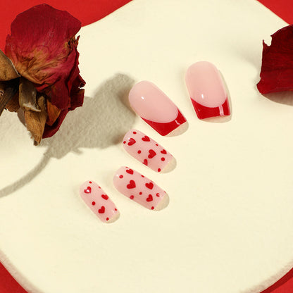 French Red Heart Square 24PCS Free Size Press on Nails JP2249