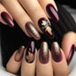 Amber Golden Maple Leaf Coffin 24PCS Free Size Press on Nails W1836