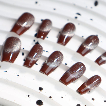 Hot Chocolate Simple Cat's Eye Handmade Almond Press on Nails 128