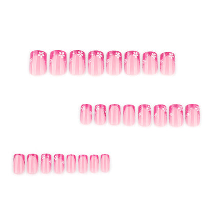 French Rose Red Glitter Square 24PCS Free Size Press on Nails JP3936