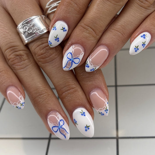 Fresh Blueberry Almond 24PCS Free Size Press on Nails JP3910