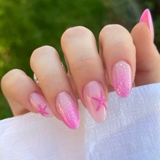 Sweet Starfish  Almond 24PCS Free Size Press on Nails JP3946