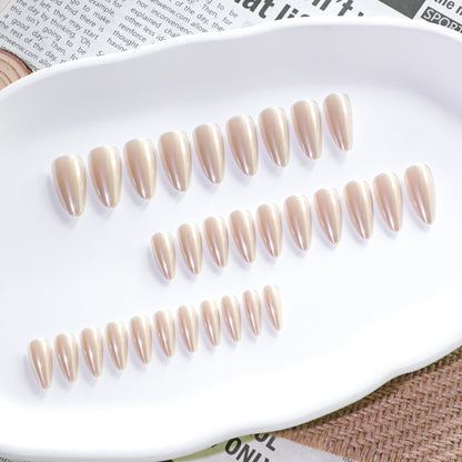Classic Cream Almond 24PCS Free Size Press on Nails JL0694