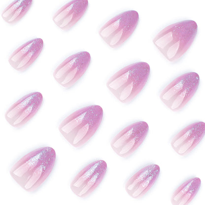 Pink Cat Eye Gel French Tip Almond 24PCS Free Size Press on Nails JP3725