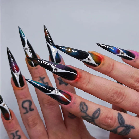 Dark y2k Stiletto 24PCS Free Size Press on Nails JP3517