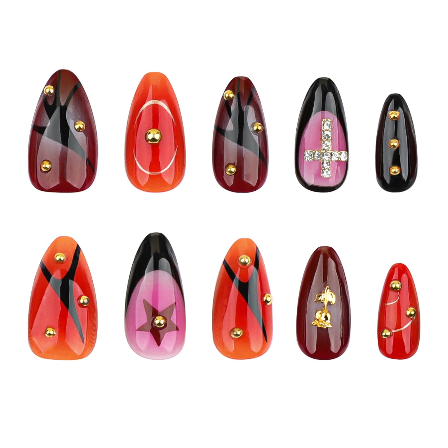 Y2K 3D Rose Almond 24PCS Free Size Press on Nails JP3563