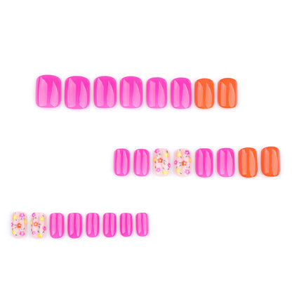 Dopamine Flowers Square 24PCS Free Size Press on Nails JP3616
