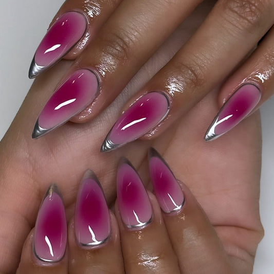 Metallic blush Almond 24PCS Free Size Press on Nails JP3565