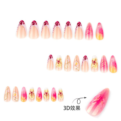French Leopard Print Gradient Stiletto 24PCS Free Size Press on Nails JP3852