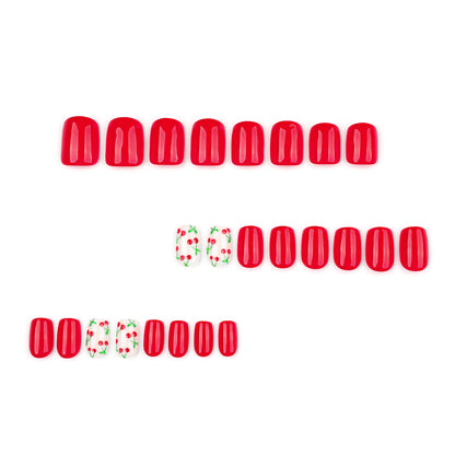 Fresh Cherry Square 24PCS Free Size Press on Nails JP3948