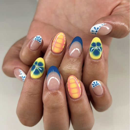 Blooming Flowers Almond 24PCS Free Size Press on Nails JP3961
