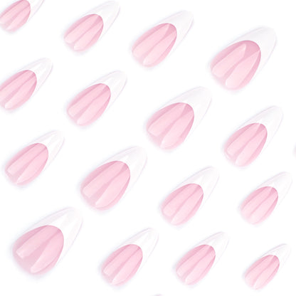 White Classic French Tip Almond 24PCS Free Size Press on Nails JP3667