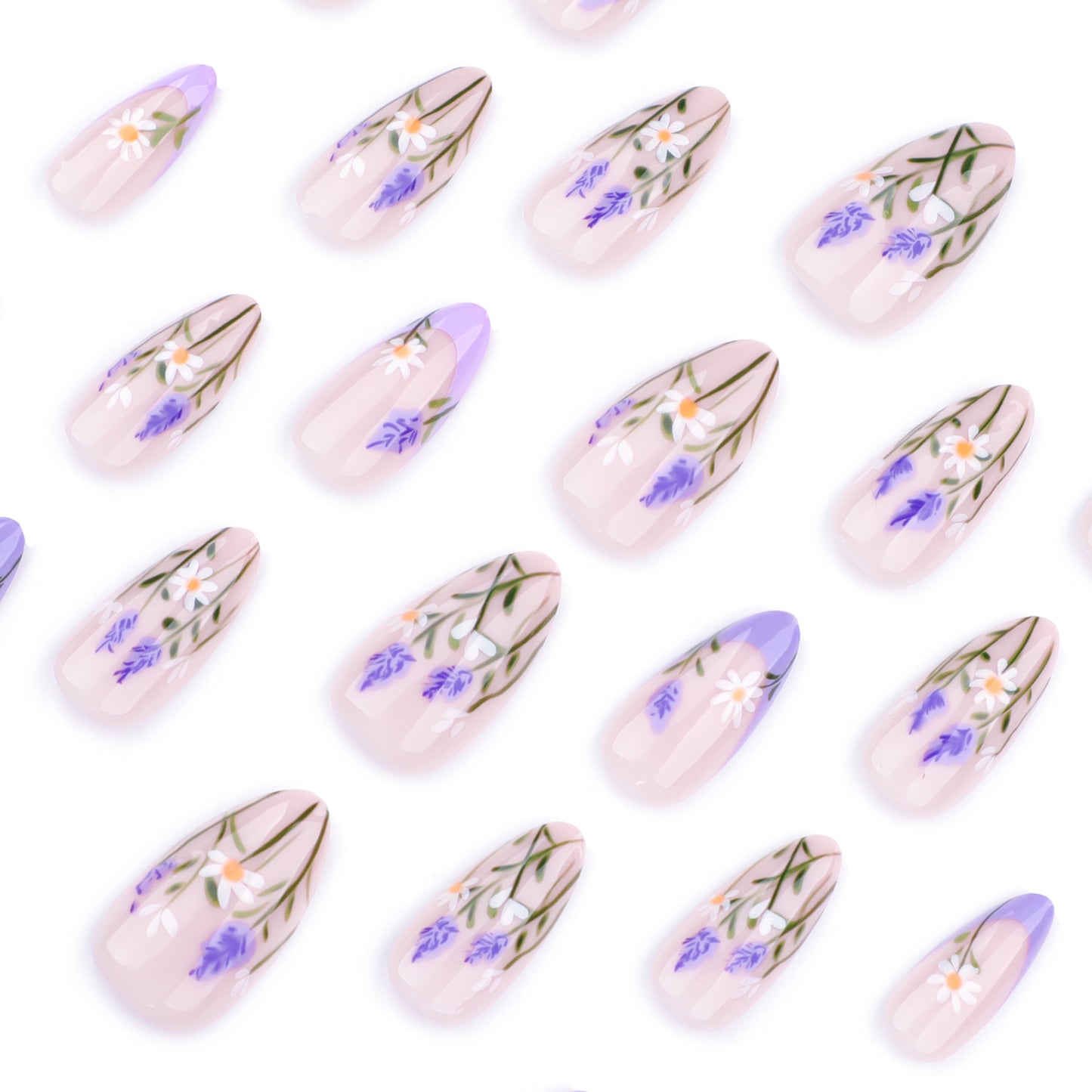 Field Flowers Almond 24PCS Free Size Press on Nails JP3760