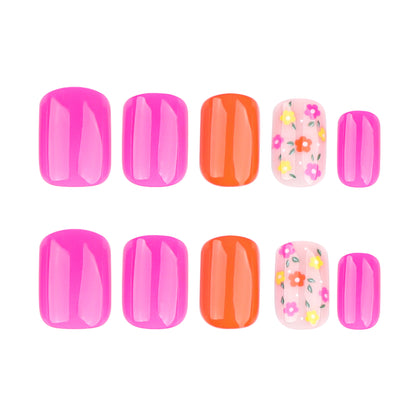 Dopamine Flowers Square 24PCS Free Size Press on Nails JP3616