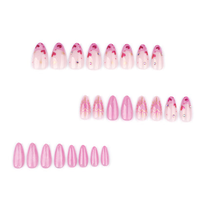 French Pink Cat Eye Heart Shape Almond 24PCS Free Size Press on Nails JP3848