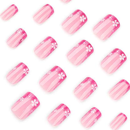 French Rose Red Glitter Square 24PCS Free Size Press on Nails JP3936