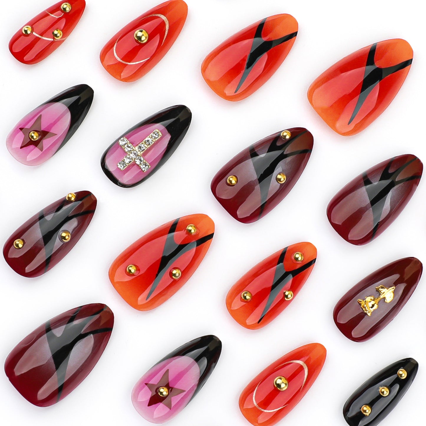Y2K 3D Rose Almond 24PCS Free Size Press on Nails JP3563