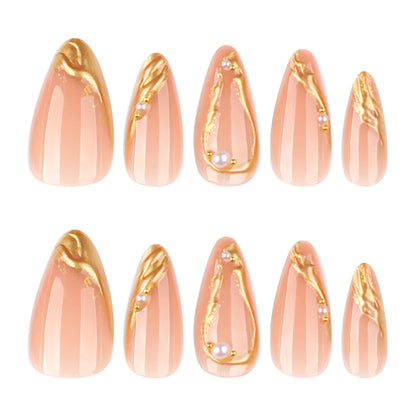 Irregular Hot Stamping Almond 24PCS Free Size Press on Nails JP3873