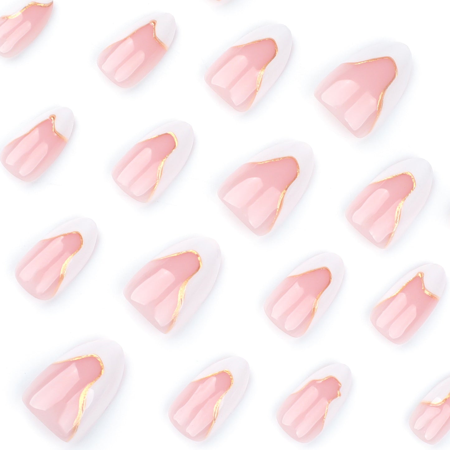 White French Tip Marble Almond 24PCS Free Size Press on Nails JP3729