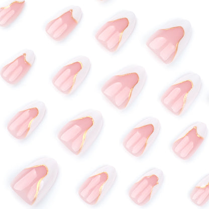 White French Tip Marble Almond 24PCS Free Size Press on Nails JP3729