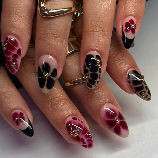 Y2K Blooming Flowers Almond 24PCS Free Size Press on Nails JP3696