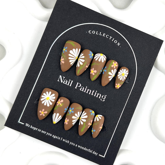 Graffiti Petals Handmade Almond Press on Nails Mk188