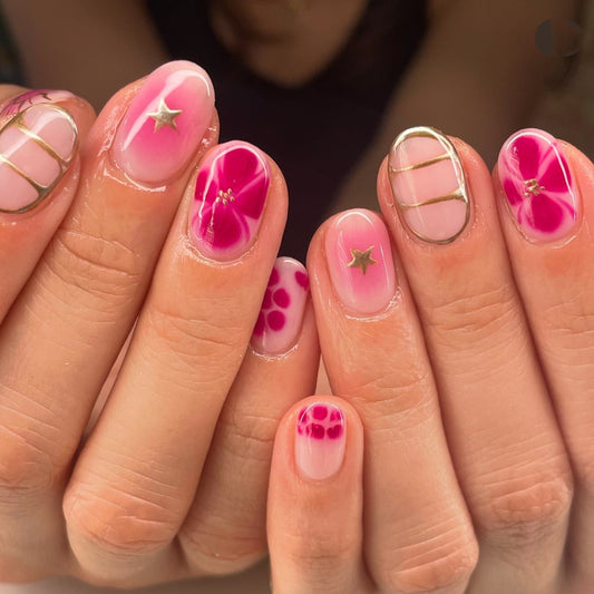 Rose Red Flowers Oval 24PCS Free Size Press on Nails JP3735