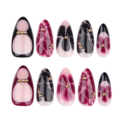 Y2K Blooming Flowers Almond 24PCS Free Size Press on Nails JP3696