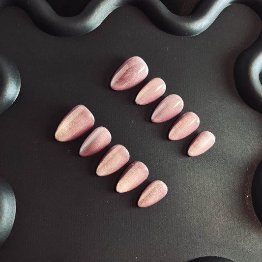 Dried Rose Cat Eyes Gel Nail Handmade Almond Press-ons Nail MQ1002 - NoirNail